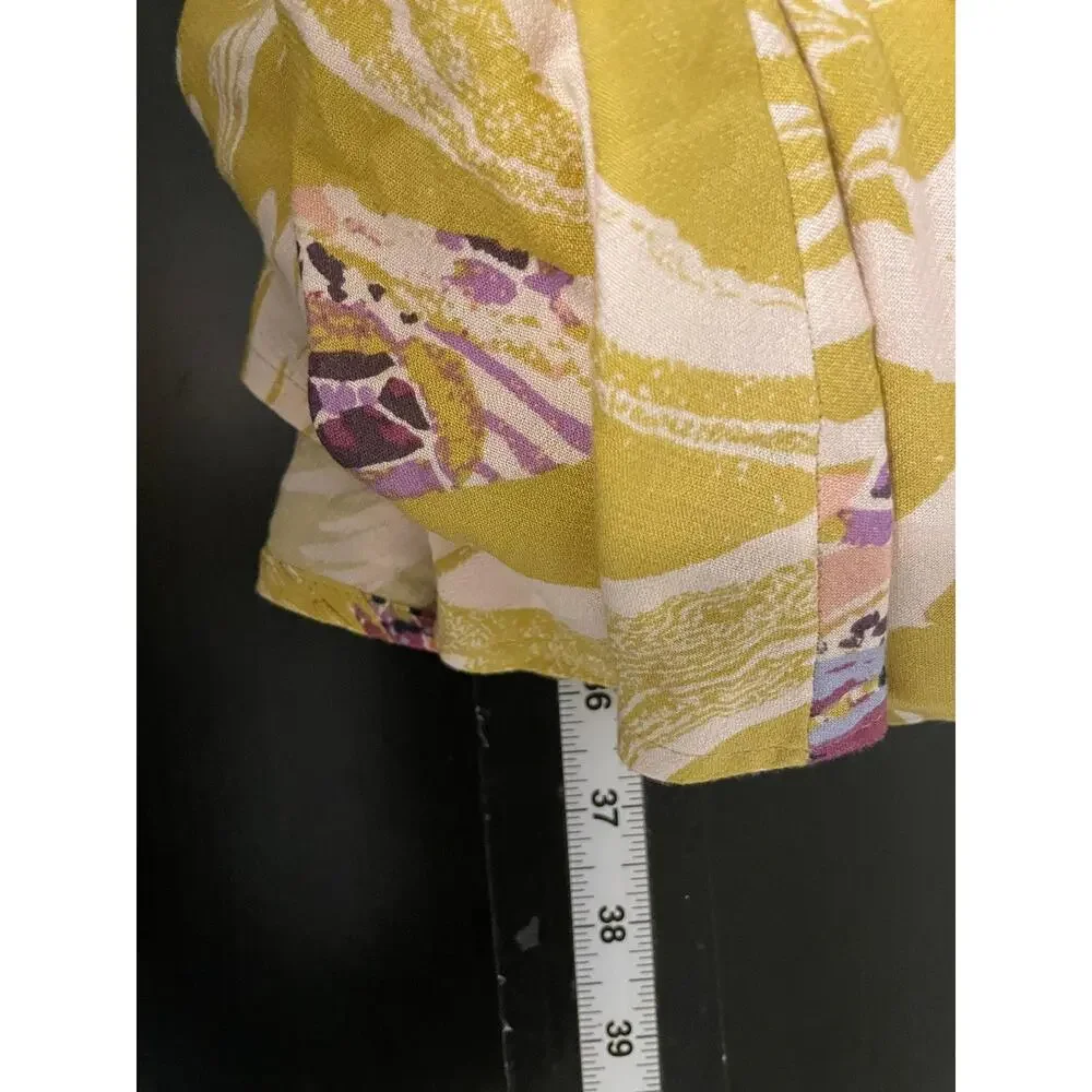 Free People Tunic Top Womens Large Green Floral Balloon Sleeve Boho Artsy FLAW